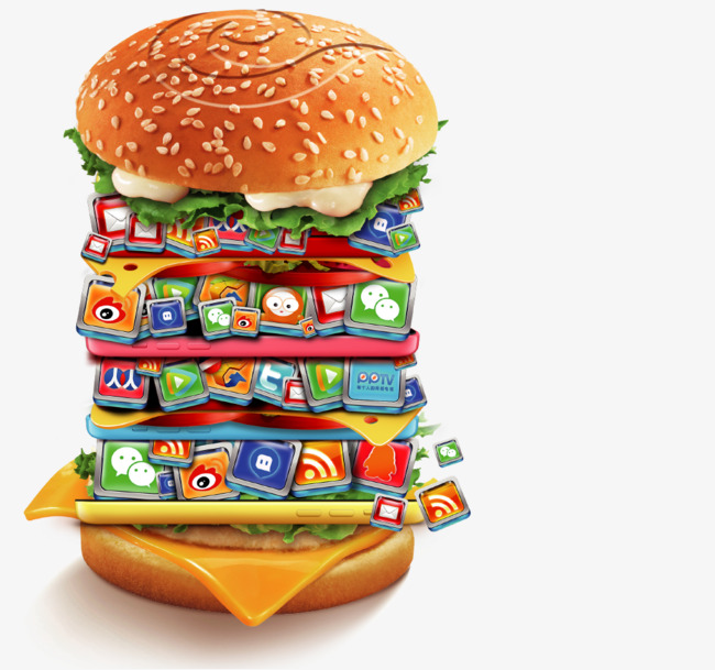 矢量创意社交汉堡png素材-90设计