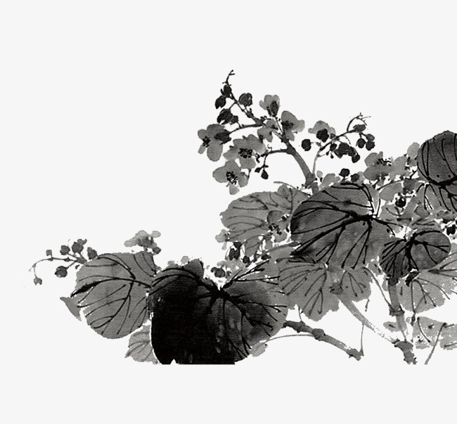 水墨毛笔植物水墨画喷溅墨迹免扣元素