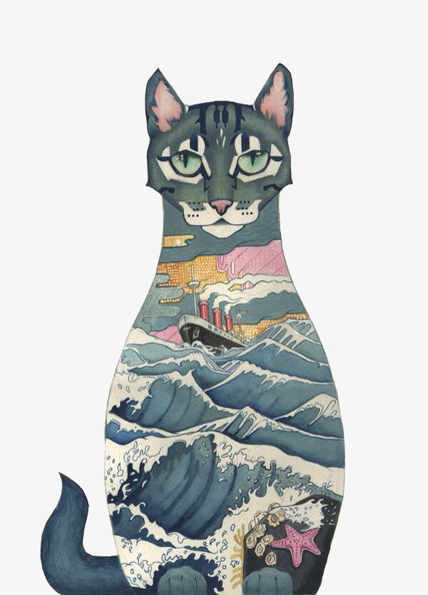 创意猫咪手绘png素材-90设计