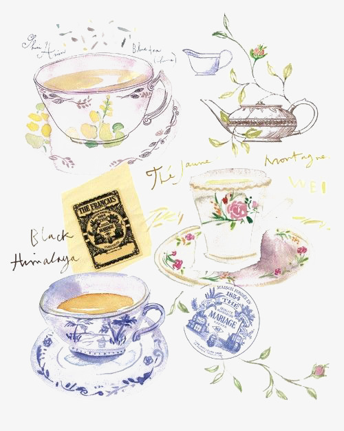 手绘茶杯png素材-90设计