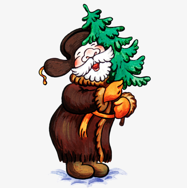 老爷爷拿着圣诞树