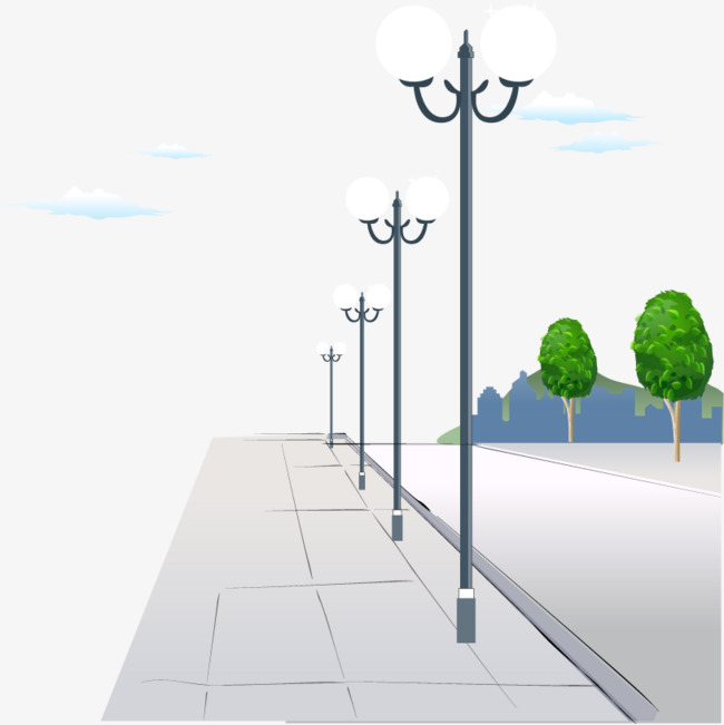 城市路灯卡通手绘矢量免扣元素设计