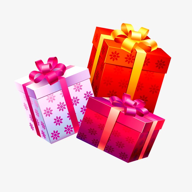 彩色印花礼物盒装饰png素材-90设计
