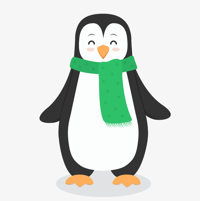 围着绿围巾的卡通企鹅矢量图png素材-90设计