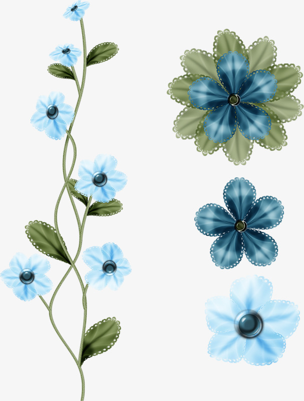 蓝色海报_蓝色花朵png素材-90设计