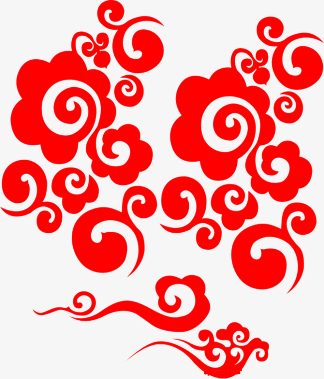 中国风欧式祥云红色花纹元素设计