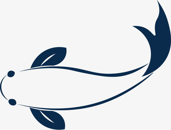 蓝色扁平鱼png素材-90设计