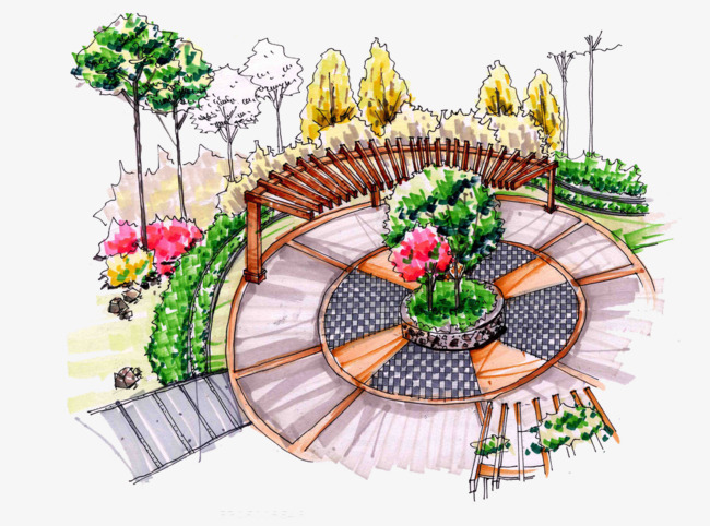 圆形花坛 手绘图片
