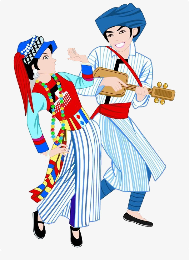 傣族少数民族卡通人物手绘插画跳舞