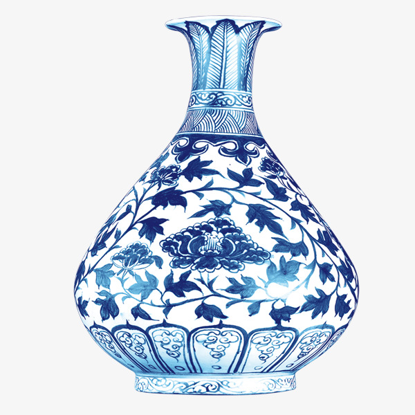 蓝色古代青花瓷素材