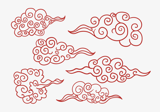 简约红色中国风祥云矢量免扣元素