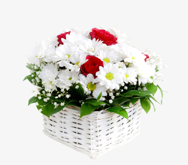 白色篮子和鲜花