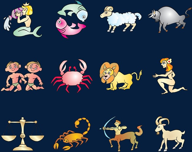 矢量卡通十二星座线稿星座罗盘免抠元素