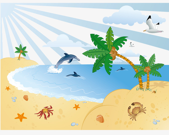 旅游季手绘海边风光