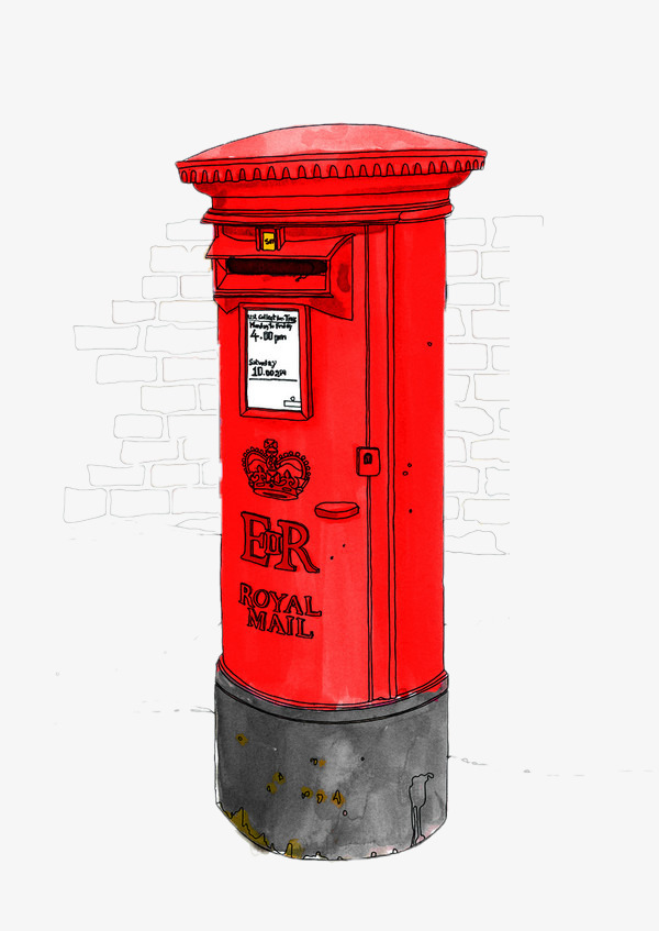 手绘红色邮筒