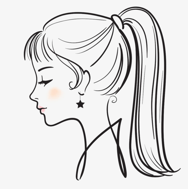 手绘马尾女生【高清png素材】-90设计