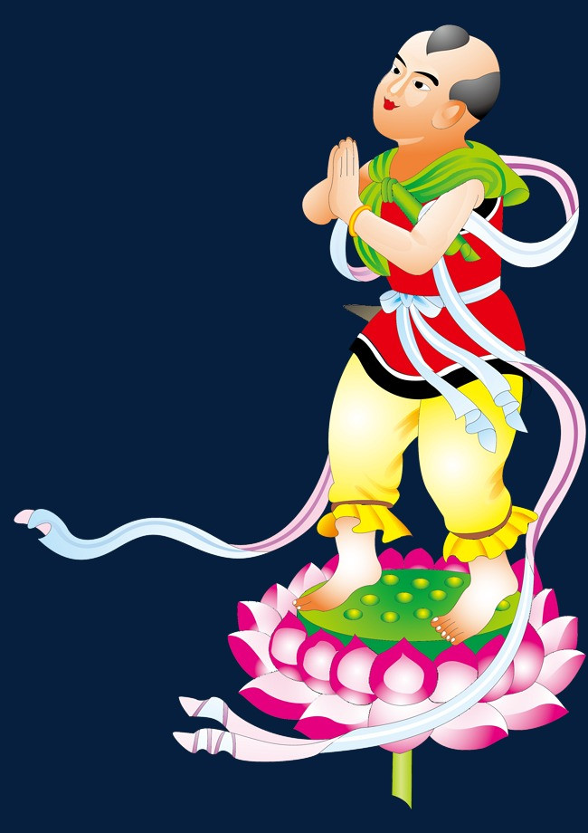 观音坐下善财童子矢量素材