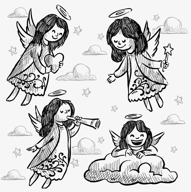 矢量漂亮的手绘天使