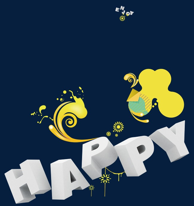 happy艺术字黄色礼花
