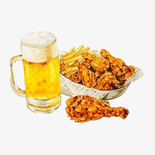 炸鸡啤酒手绘画素材图片