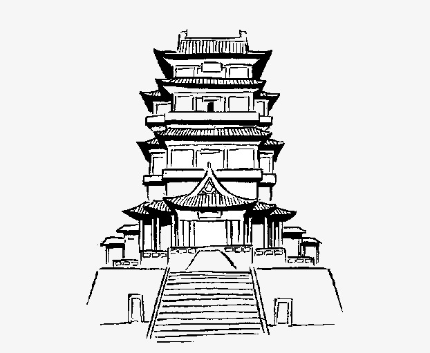 国潮金线地标建筑南昌滕王阁矢量素材【免抠元素png-90设计网