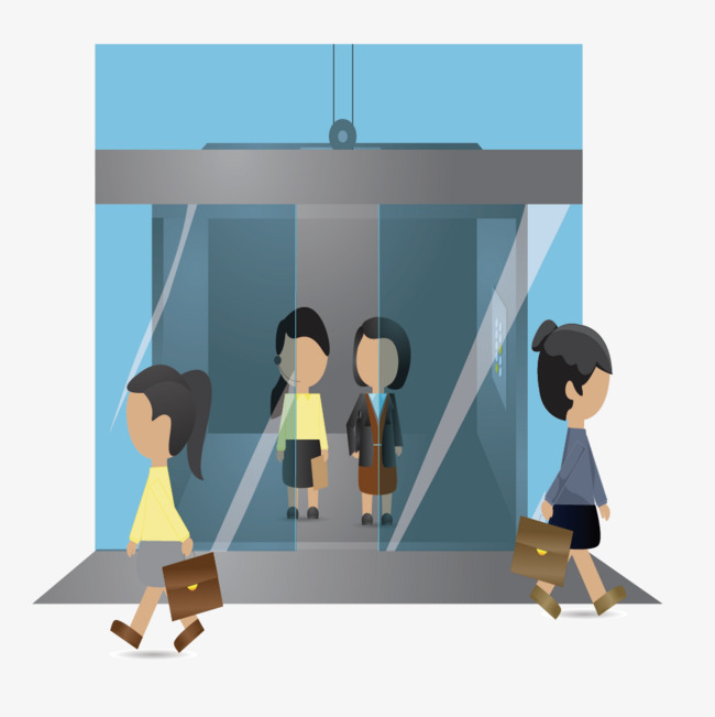 进出自动玻璃门的人