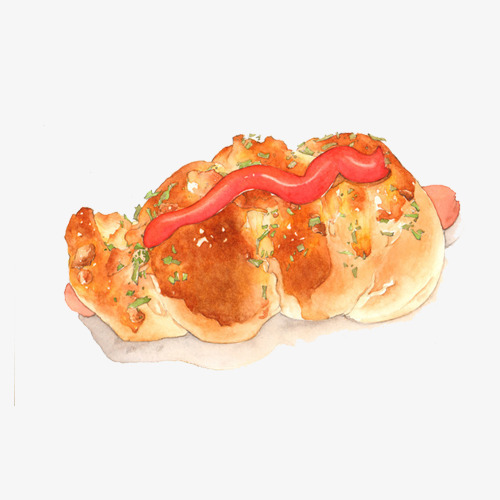 火腿面包手绘画素材图片