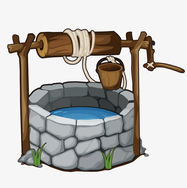 手绘彩色卡通水井png素材