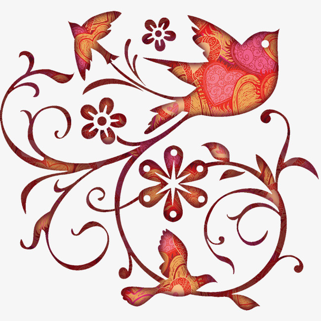花纹小鸟纹理设计素材免抠