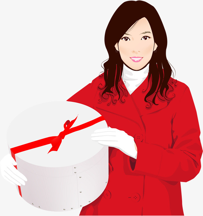 矢量手绘抱礼盒