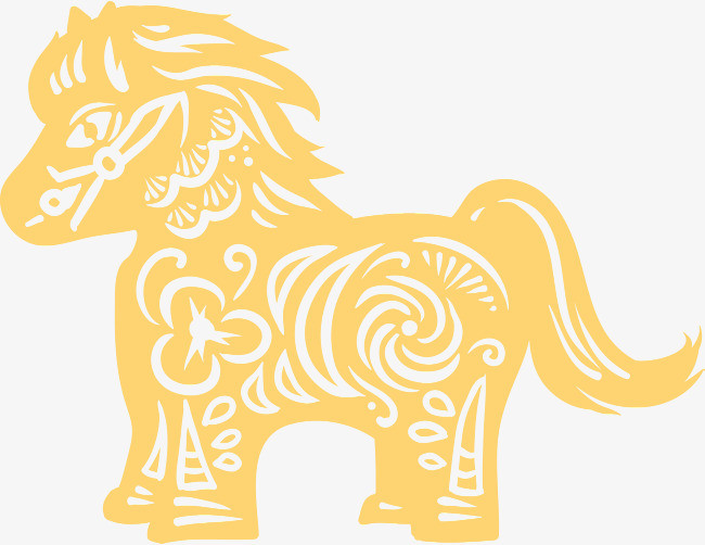 马中国剪纸黄色矢量图