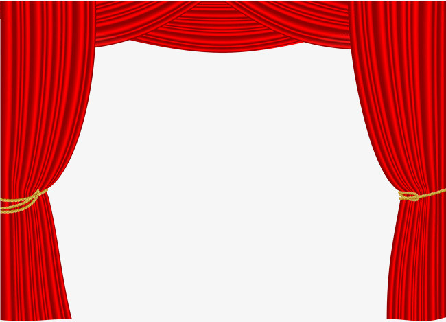 红色手绘窗帘元素免扣