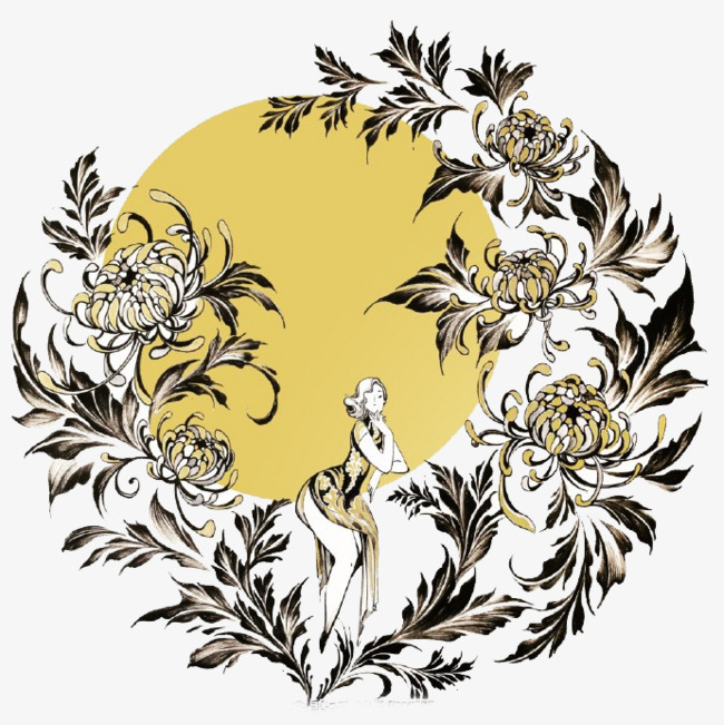 菊花圆形装饰图案png素材-90设计