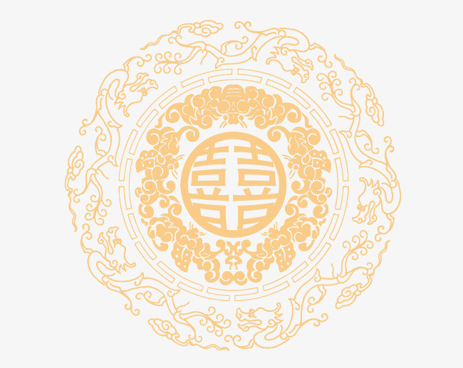 圆型双喜花边龙腾图