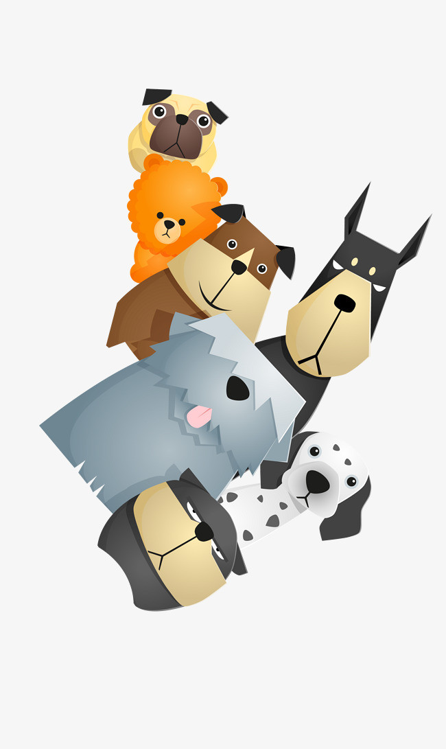 矢量彩色卡通各种形态品种狗狗