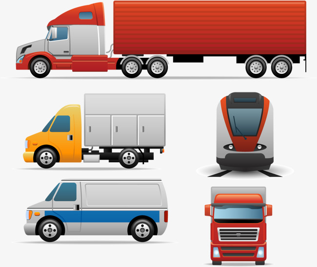 矢量鲜花速递陆运运输车