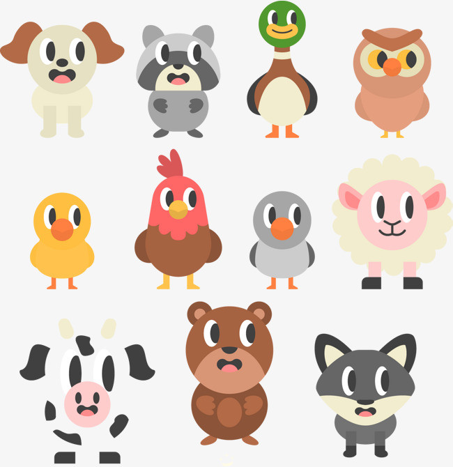 11款卡通斜眼看的动物矢量素材