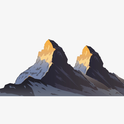 手绘卡通山脉树木素材