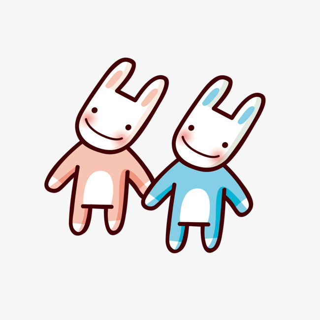 夏季手绘清新大叶植物装饰可爱卡通小兔子矢量插画