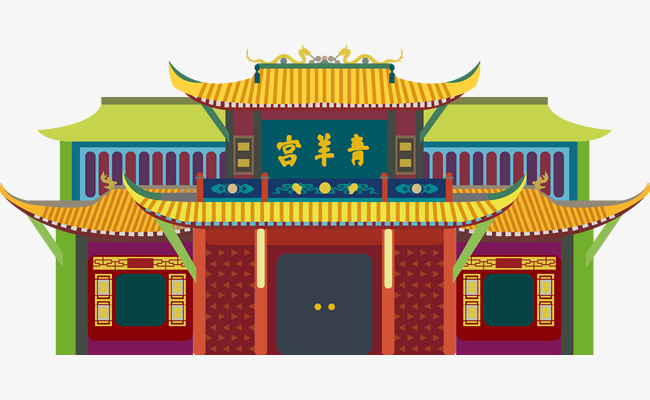 国潮金线地标建筑四川成都青羊宫矢量素材