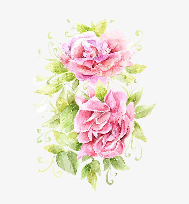 手绘水彩粉色花朵