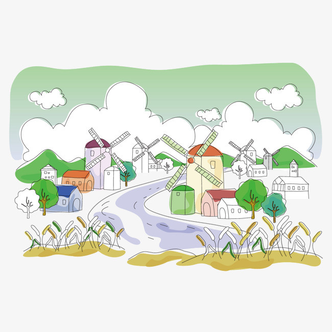 矢量卡通手绘西式乡镇