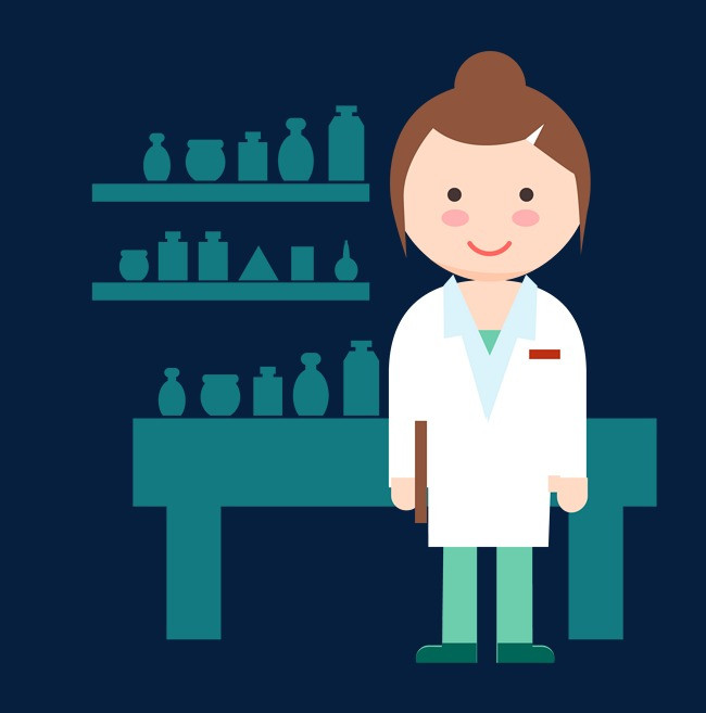 矢量卡通图案蓝色医疗药师女