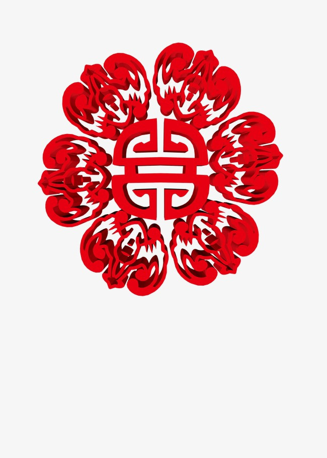 红色窗花png素材-90设计