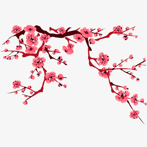 红色简约花枝装饰图案