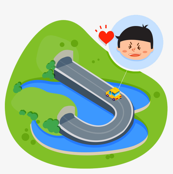 手绘进入隧道的小车