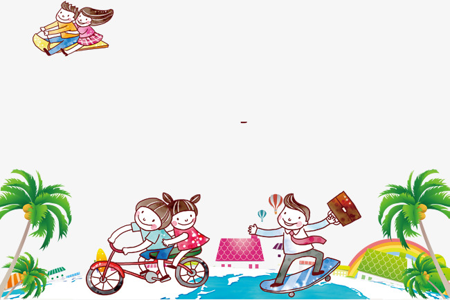 手绘孩童青年假日度假插图