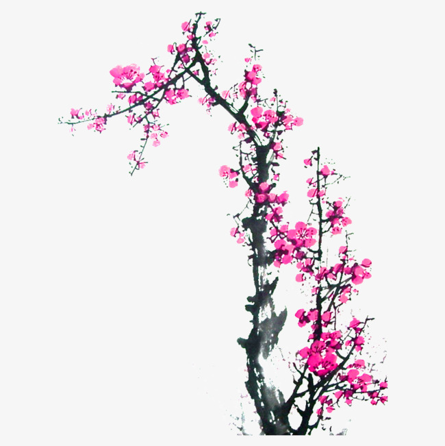 紫色中国风桃花装饰图案