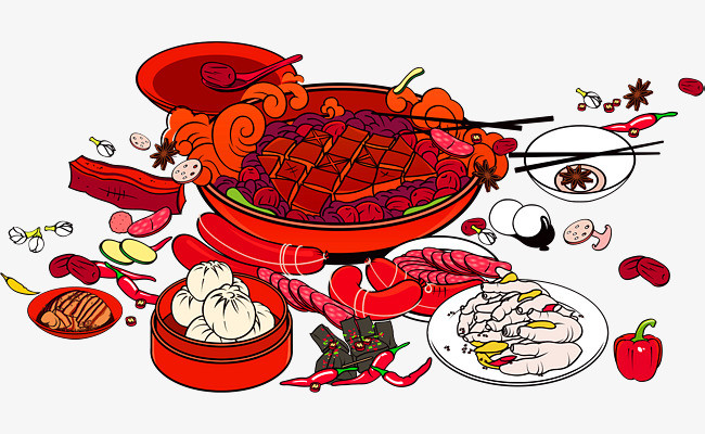 红色简约美食装饰图案
