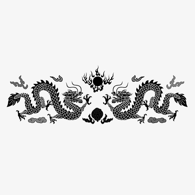 双龙戏珠黑白图png素材-90设计
